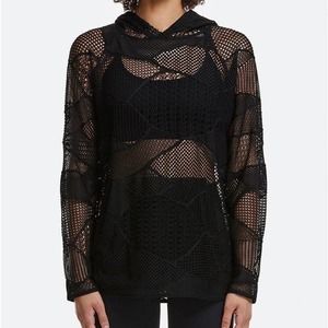 Revolve ALALA Shore Collage Mesh Sheer Pullover Hoodie, Black